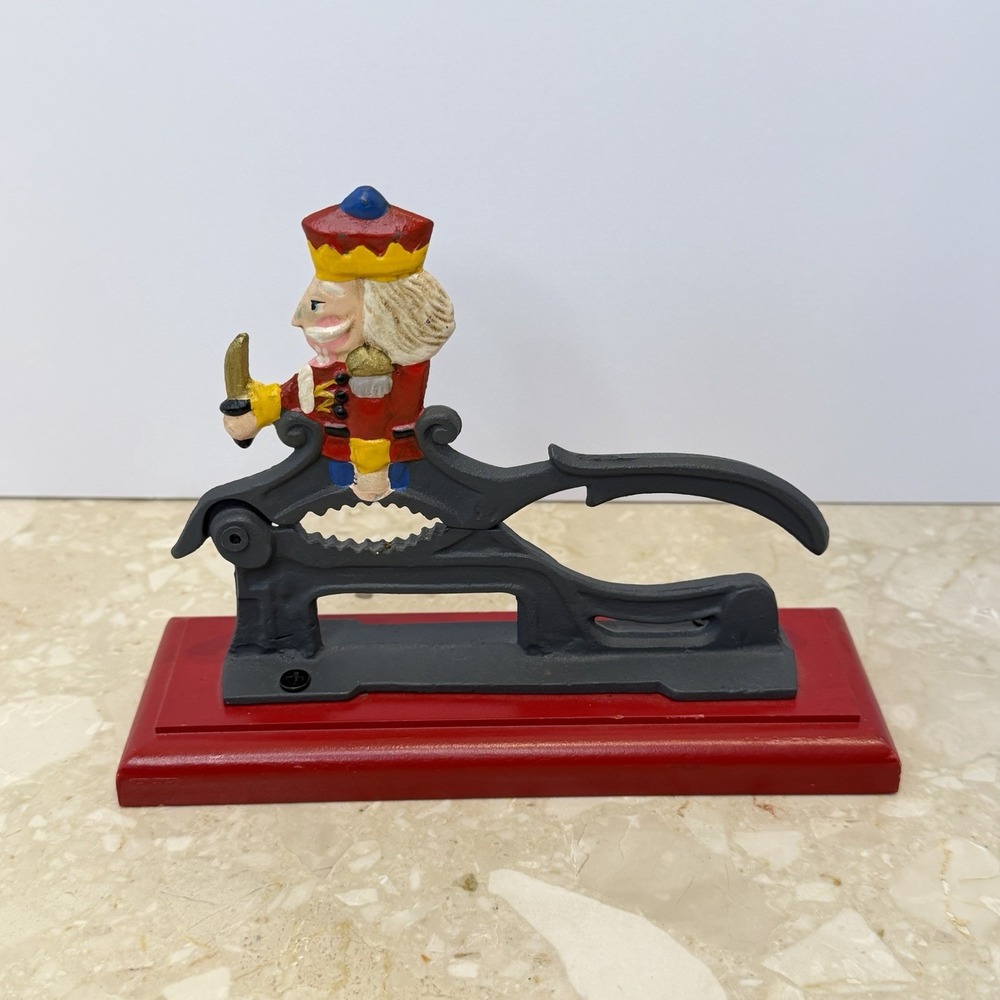 Vintage Midwest Importers Soldier Nutcracker Red Wood Base & Cast Iron